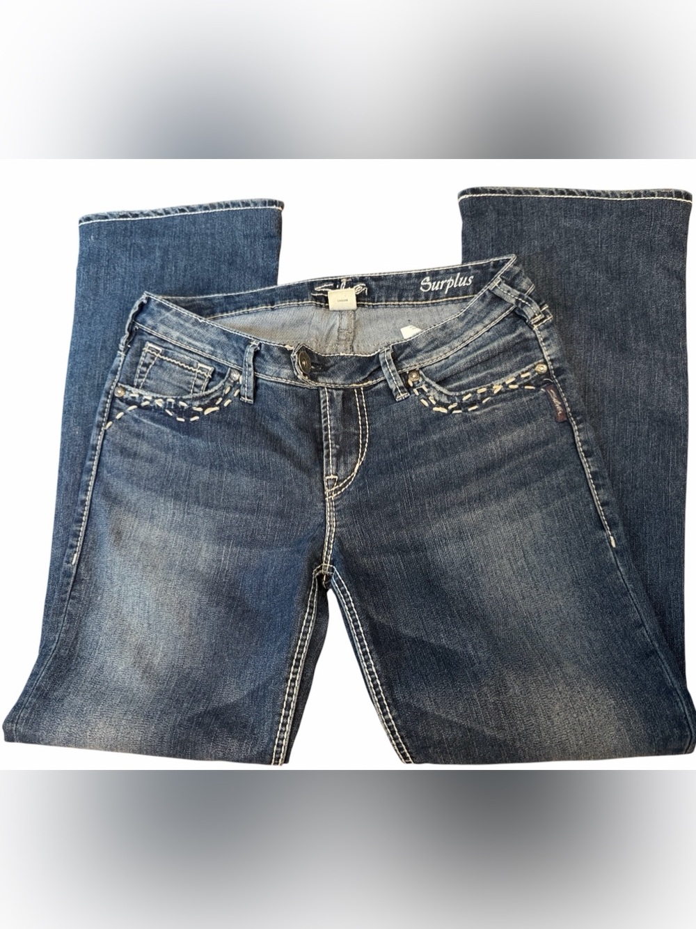 Silver Jeans Women's Medium Blue Bootcut with White Contrast Stitching